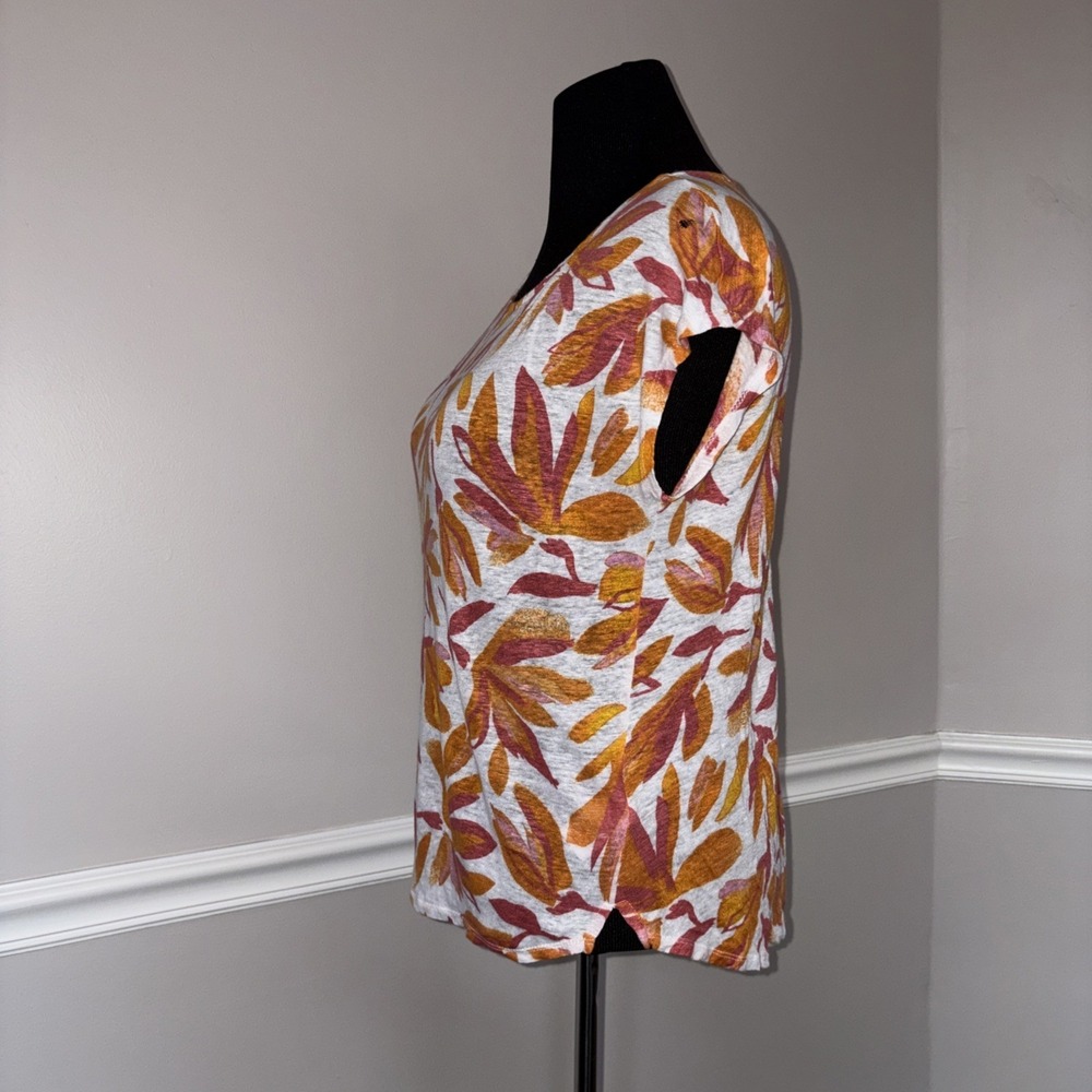 Cynthia Rowley Boho Top Women's Size L Orange Linen Floral Short Sleeve Tunic - Picture 6 of 12